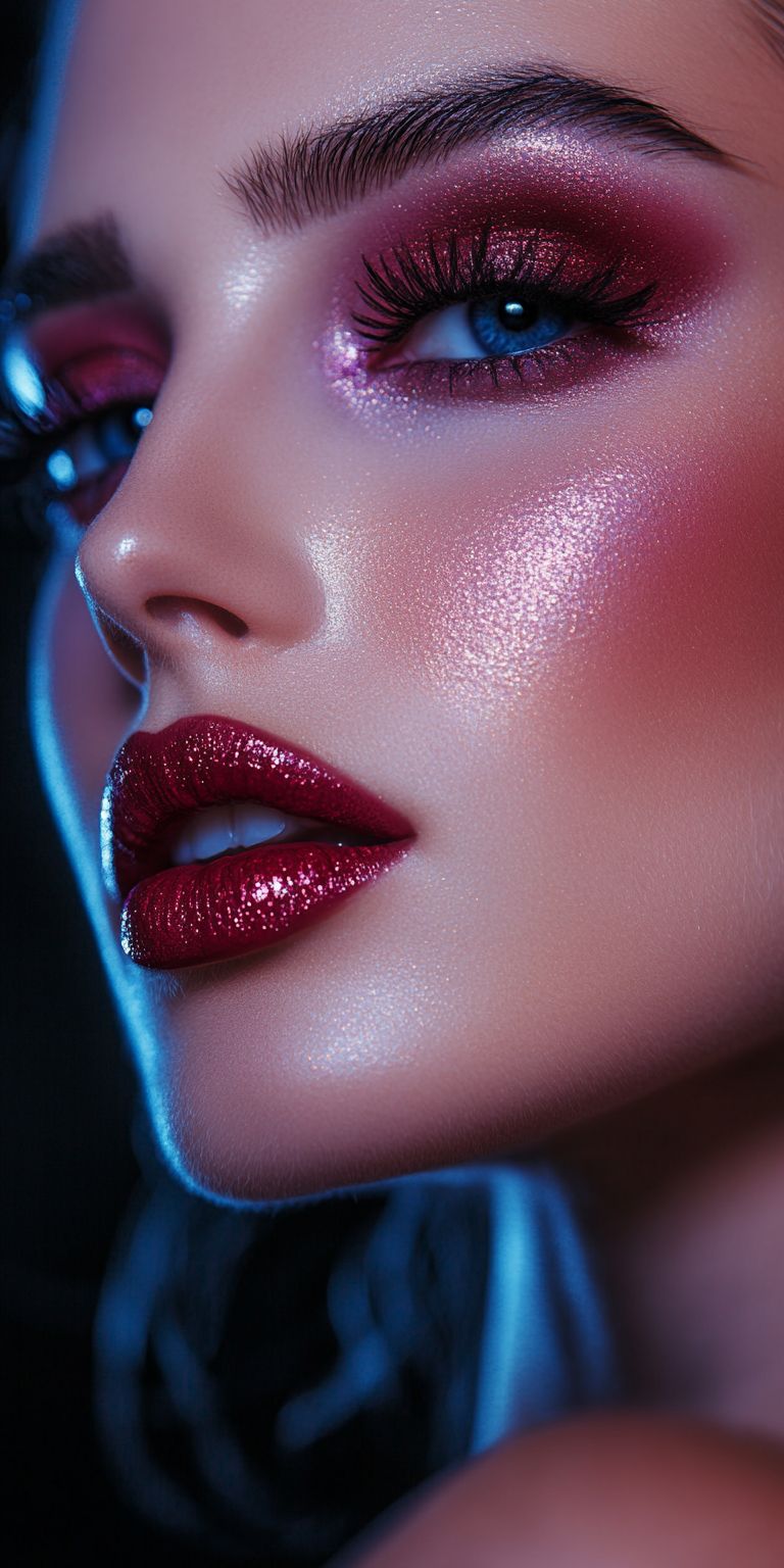 Fond d'écran Mobile Maquillage Rouge Scintillant Glamour : Éclat Rubis