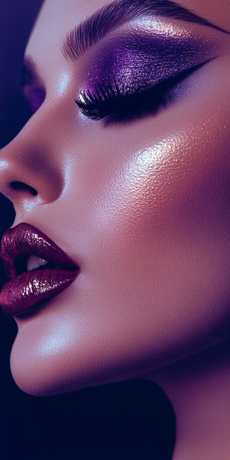 Fond d'écran Mobile Maquillage Violet Intense et Scintillant : Glamour Mystérieux