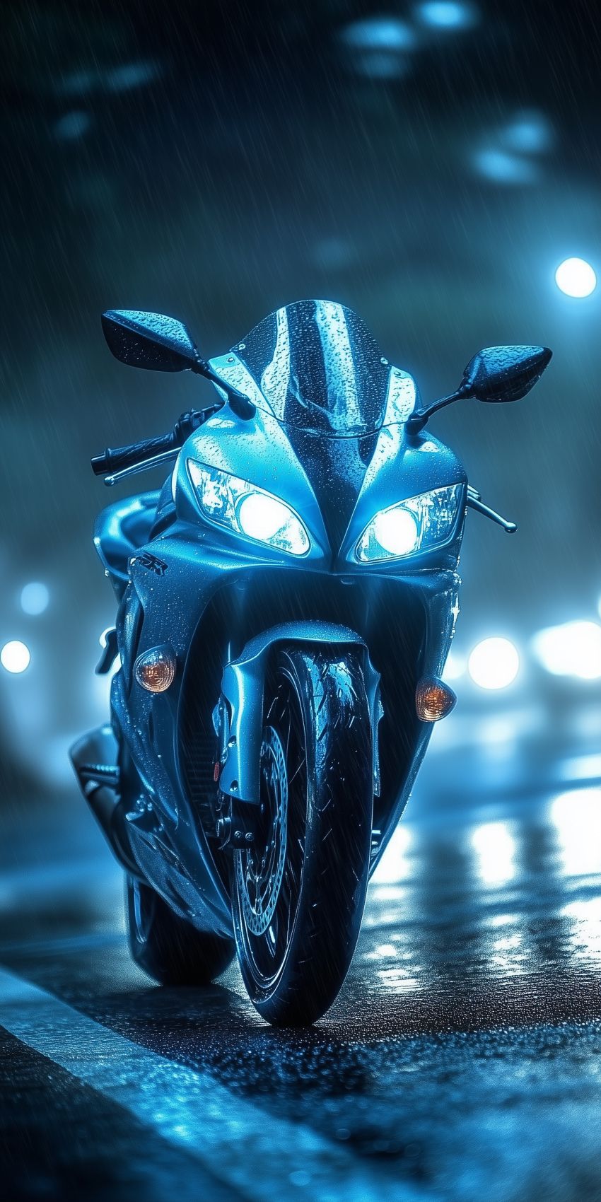 Fond d'écran mobile moto sportive aux teintes bleutees