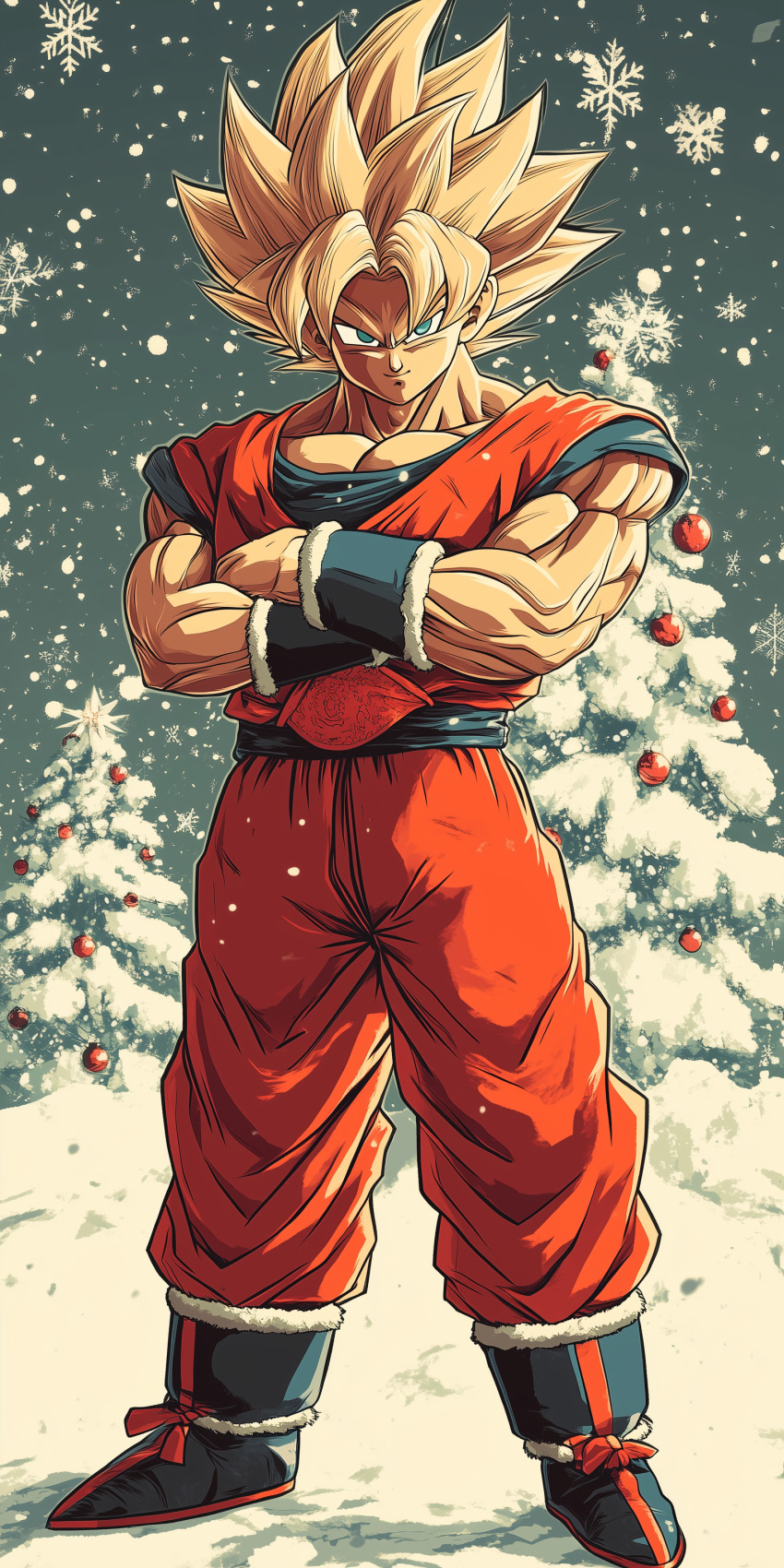 Dragonball z noel avec sapins et boules