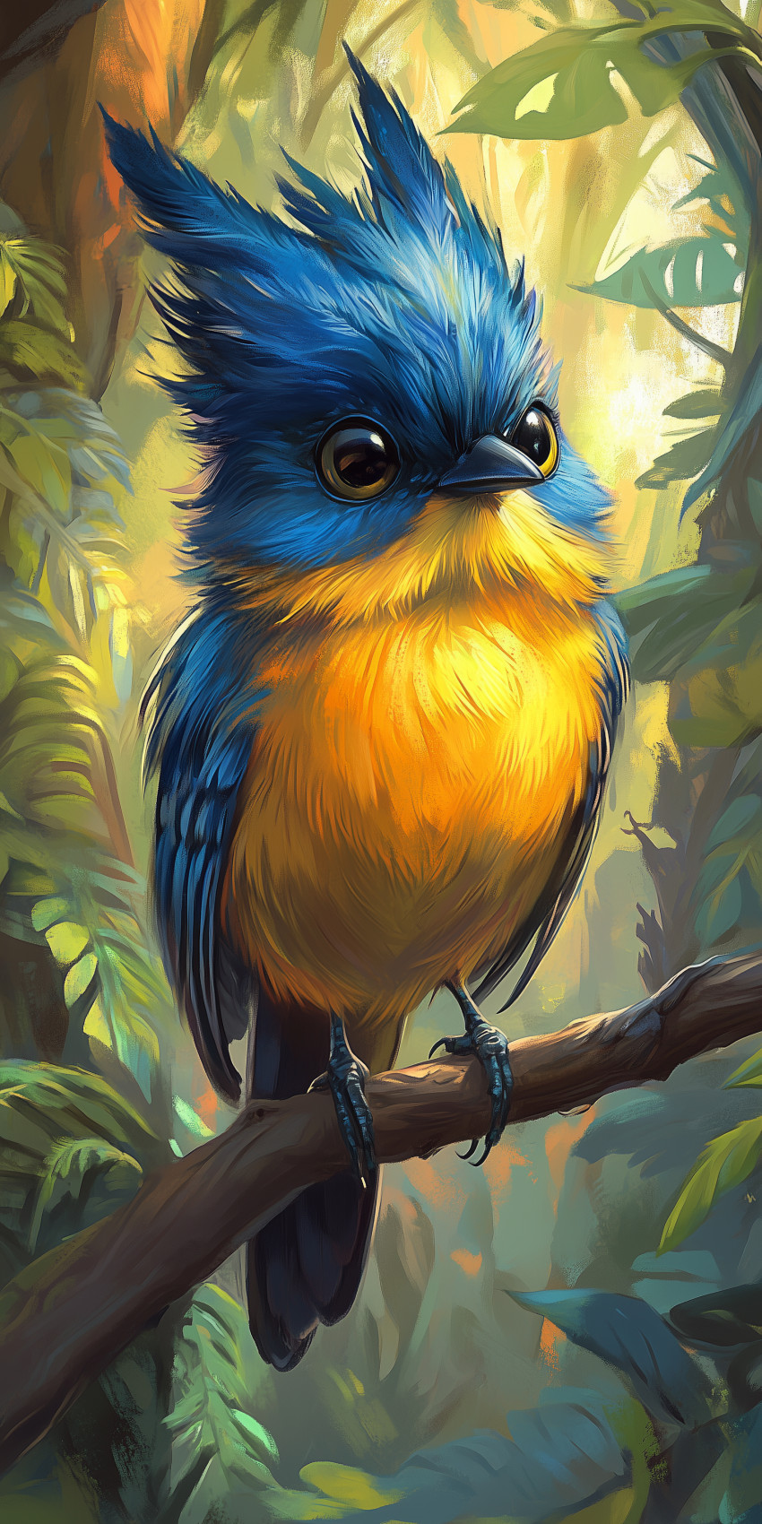 Fond d'écran Mobile Oiseau Exotique aux Plumes Bleues et Orange : Éclat Tropical et Détails Vifs