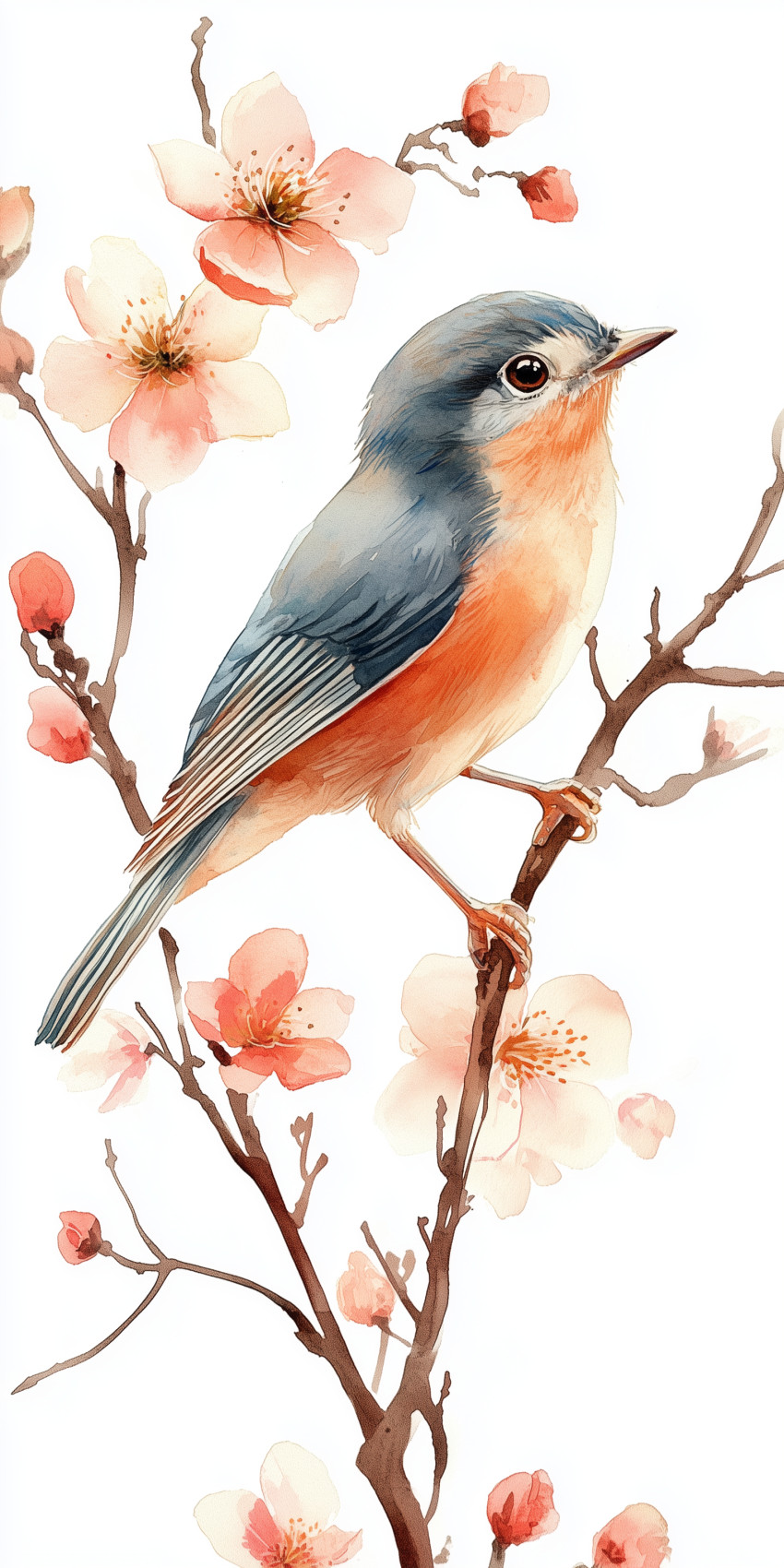 Fond d'écran Mobile Oiseau aux Couleurs Pastel : Harmonie Florale Printanière