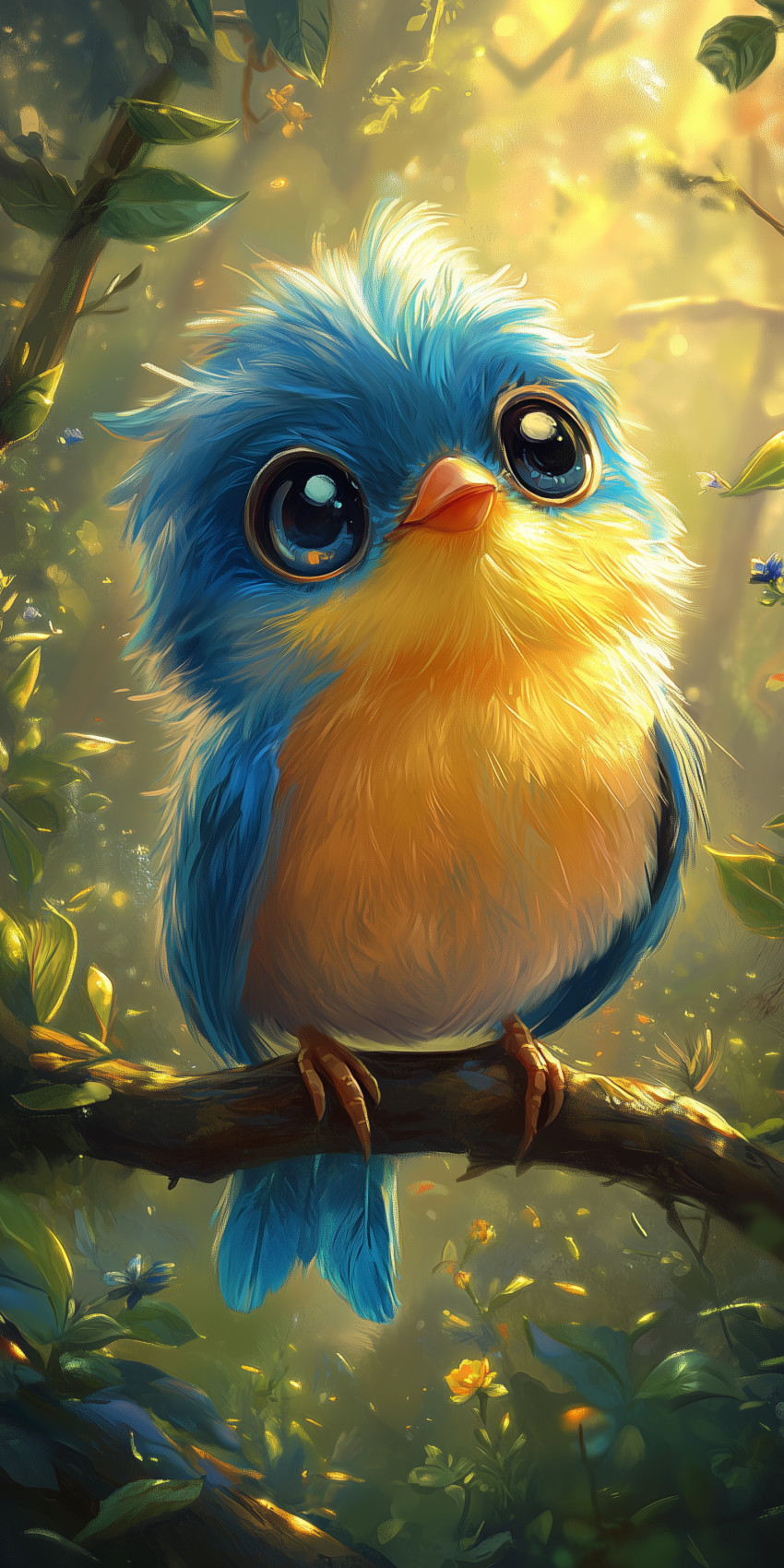 Fond d'écran Mobile Oiseau Mignon aux Grands Yeux : Douceur et Magie de la Forêt