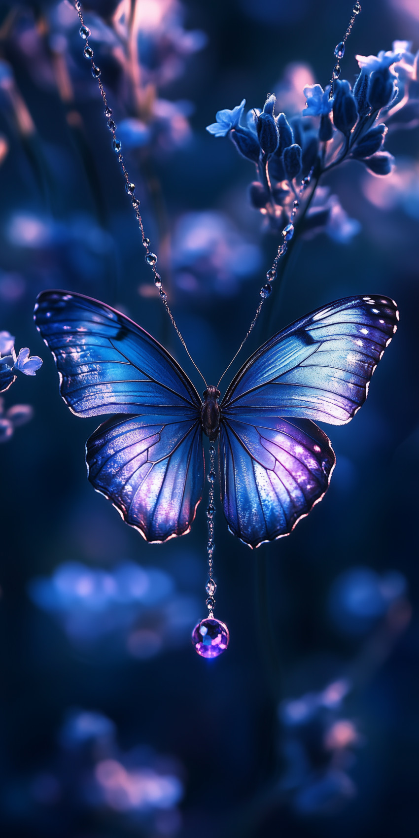 Fond d'écran Mobile Papillon Bleu Bijou : Élégance et Féérie Nocturne