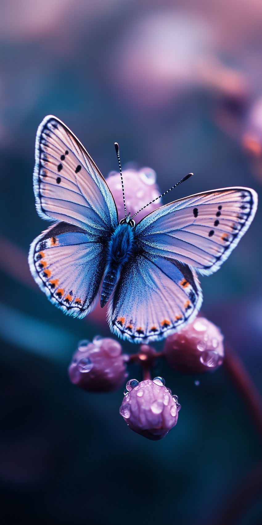 Fond d'écran Mobile Papillon Bleu et Orange sur Fleurs : Douceur et Détails