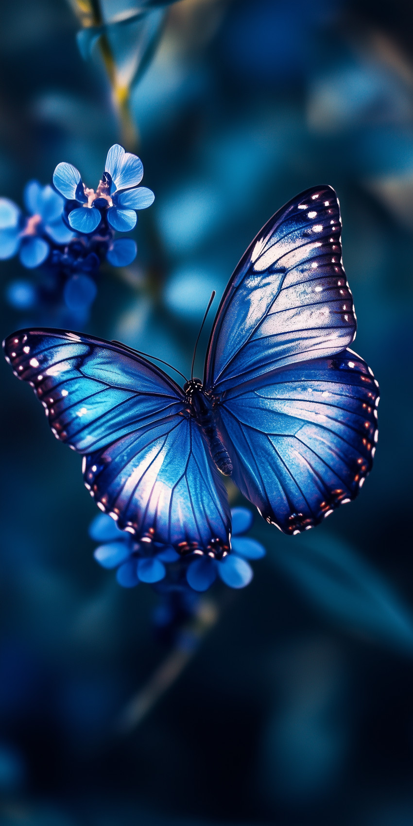 Fond d'écran Mobile Papillon Bleu Morpho : Lumière et Harmonie Florale