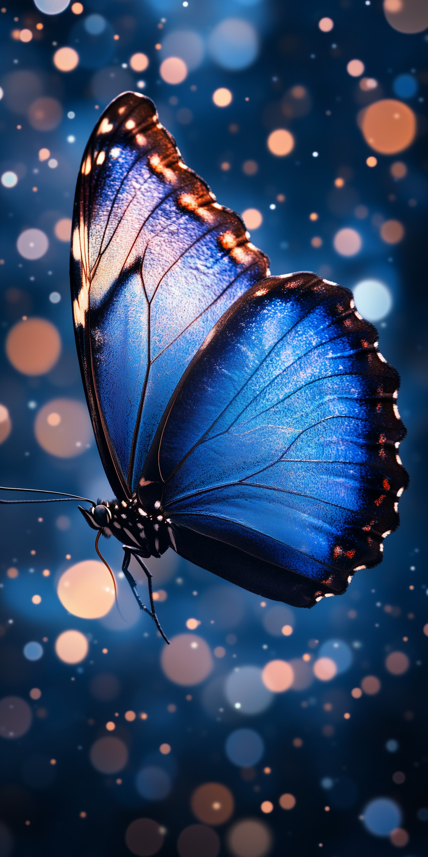 Fond d'écran Mobile Papillon Bleu Morpho : Lumière et Élégance Nocturne