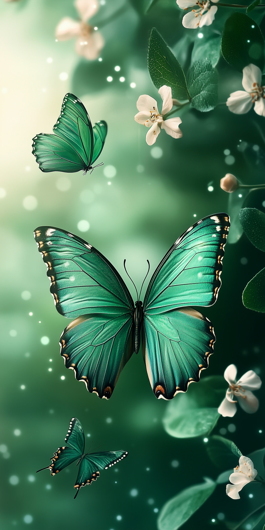 Fond d'écran Mobile Papillons Verts : Harmonie et Sérénité Naturelle