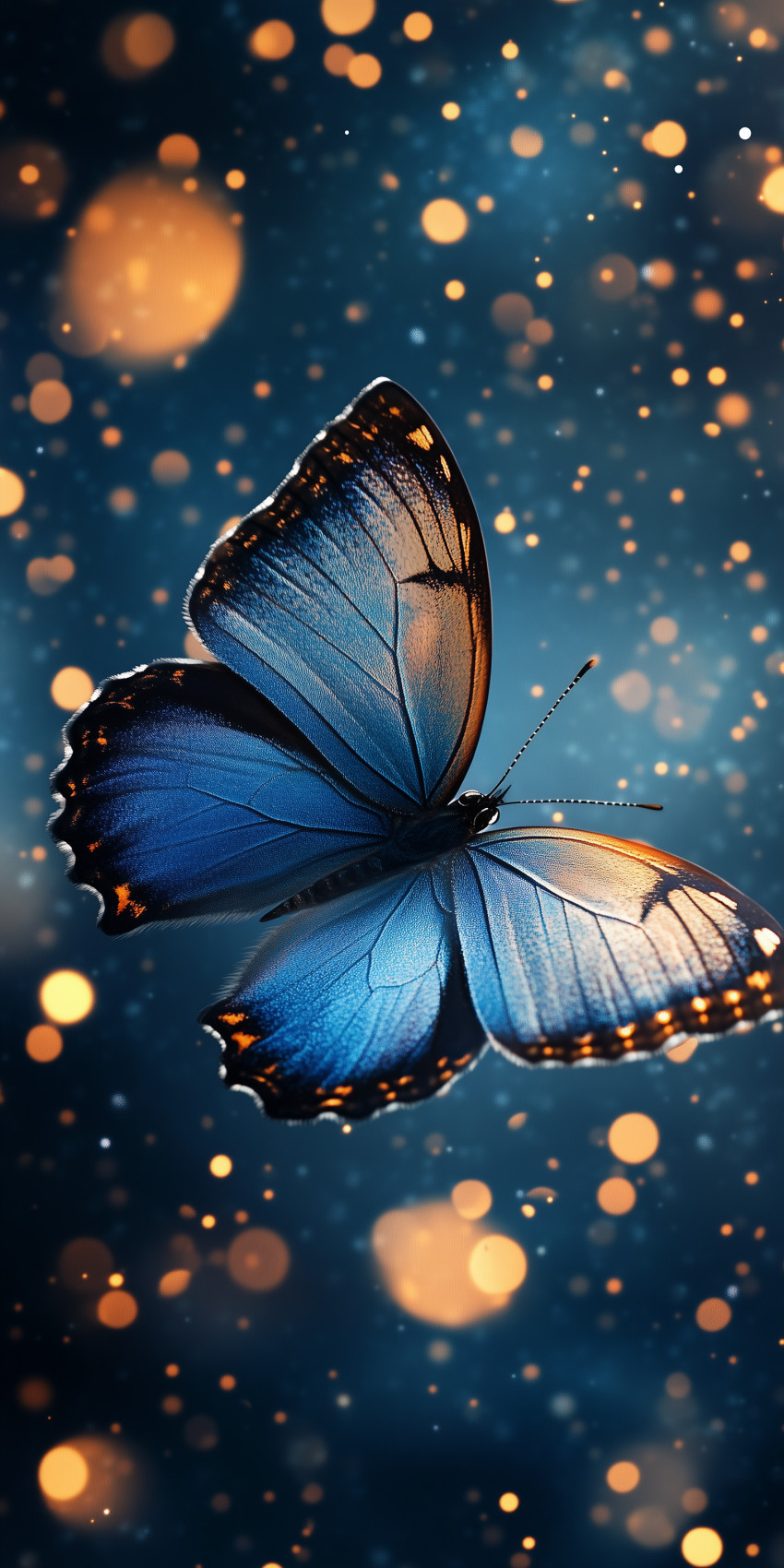 Fond d'écran Mobile Papillon Bleu Lumineux : Magie et Féérie Nocturne