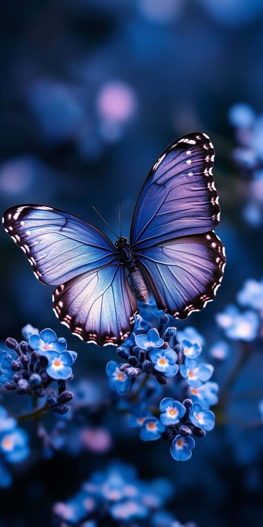 Fond d'écran Mobile Papillon Bleu et Violet : Harmonie Florale Nocturne