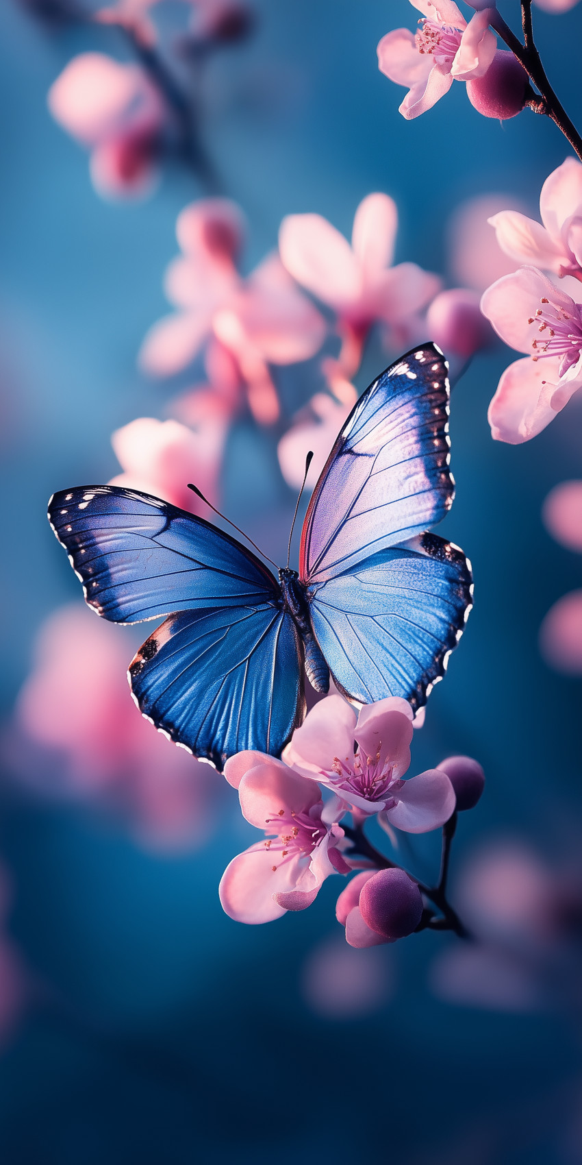 Fond d'écran Mobile Papillon Bleu et Rose : Harmonie Florale Printanière recherche par mots clés, fond d ecran papillon mobile 9, 