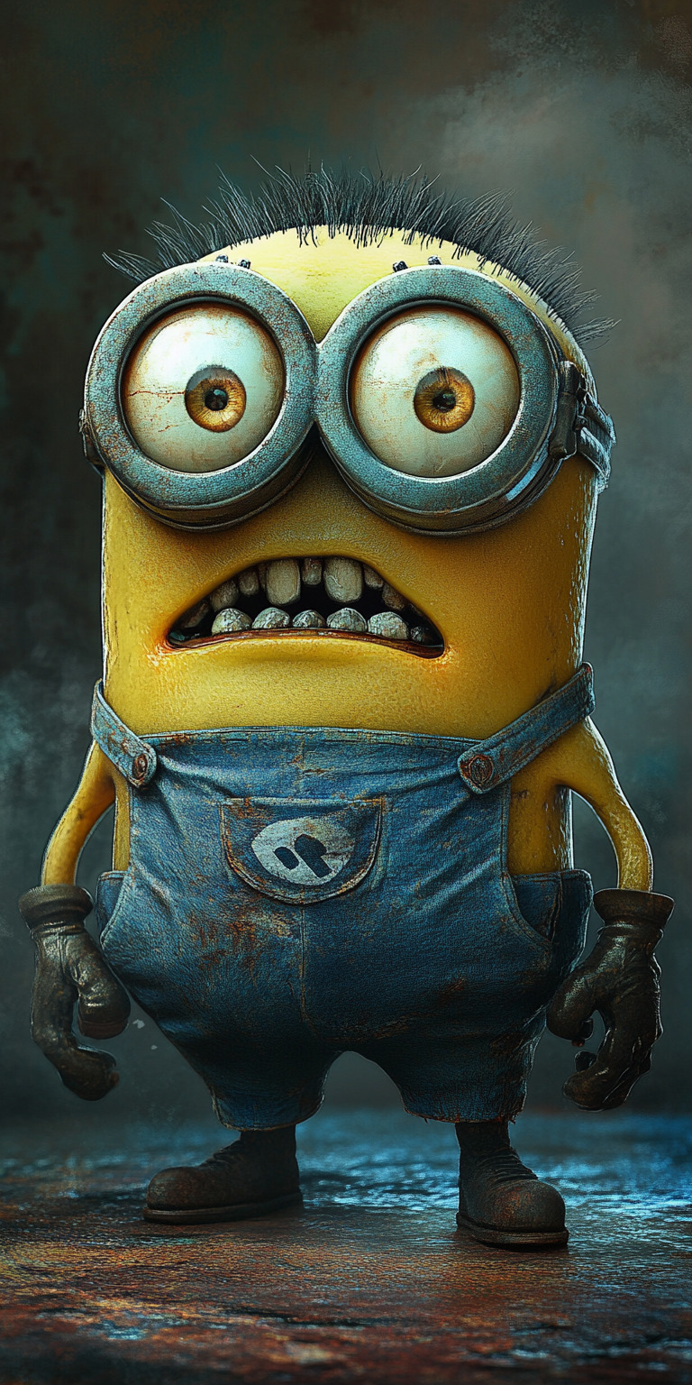 Fond d'écran Mobile Minion Effrayé - Panique, Peur, Jaune et Bleu - Qualité HD