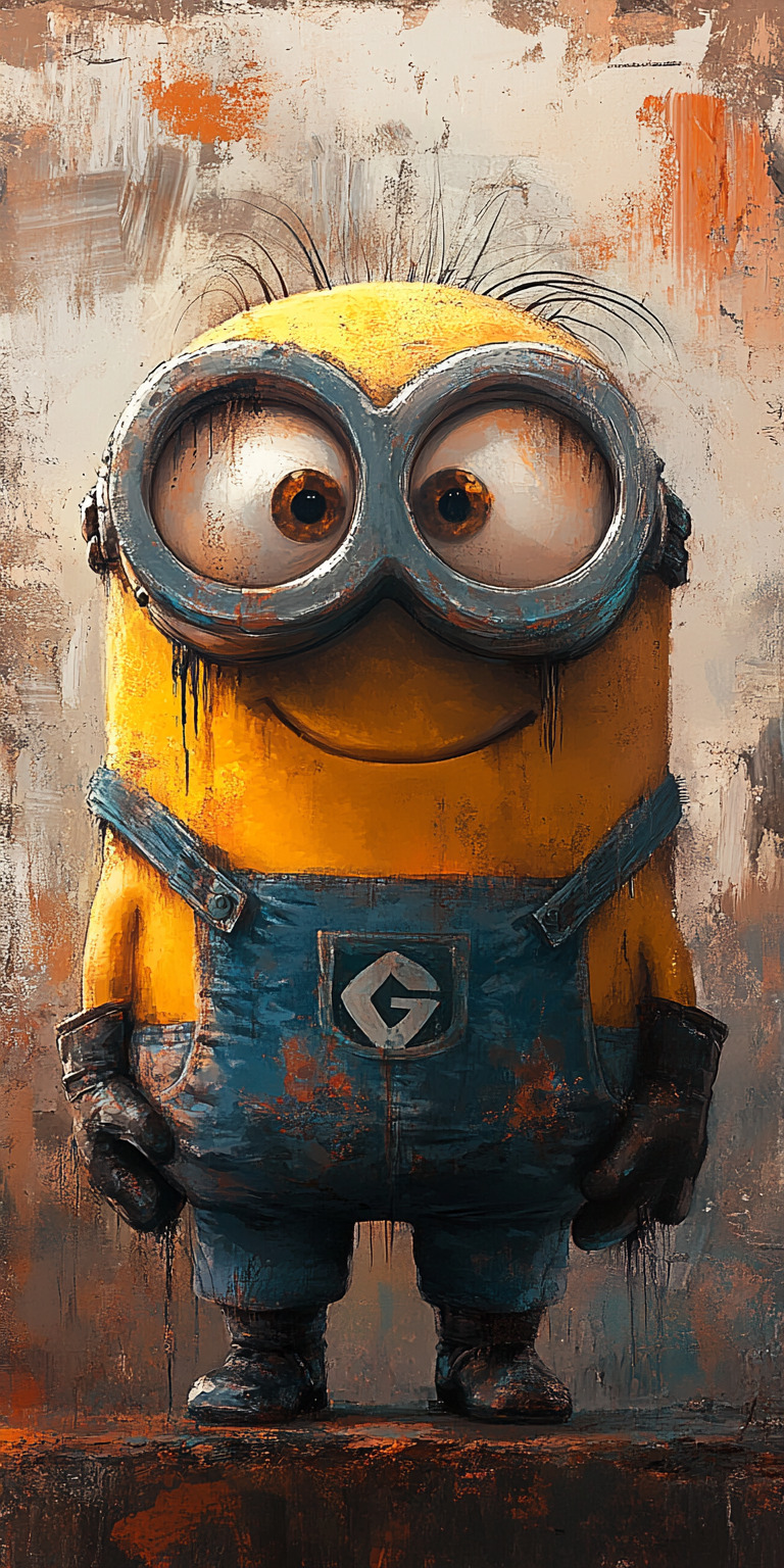 Fond d'écran Mobile Minion Souriant Style Peinture - Jaune, Bleu, Gris, Beige - HD