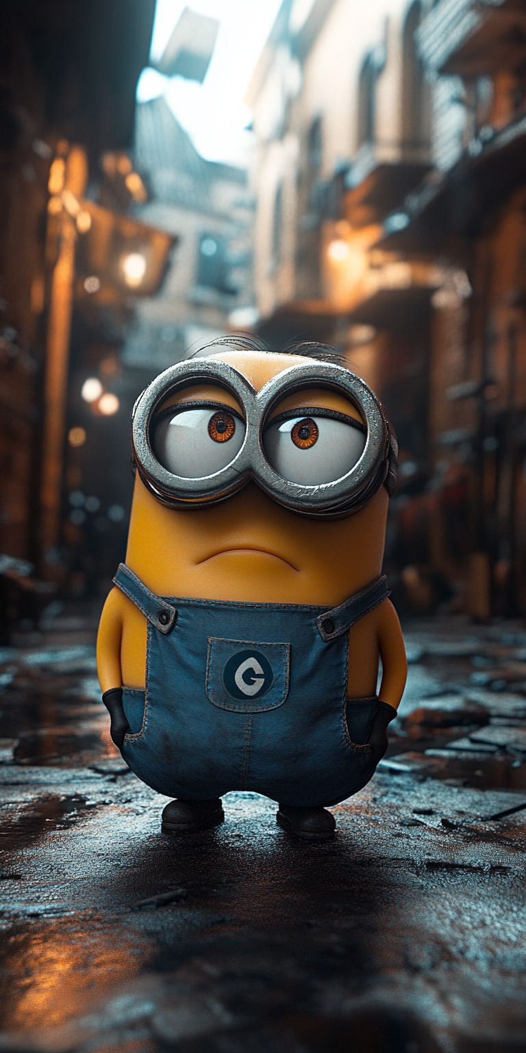 Fond d'écran Mobile Minion Urbain Nocturne - Ambiance Ville, Jaune et Bleu - HD Optimisé