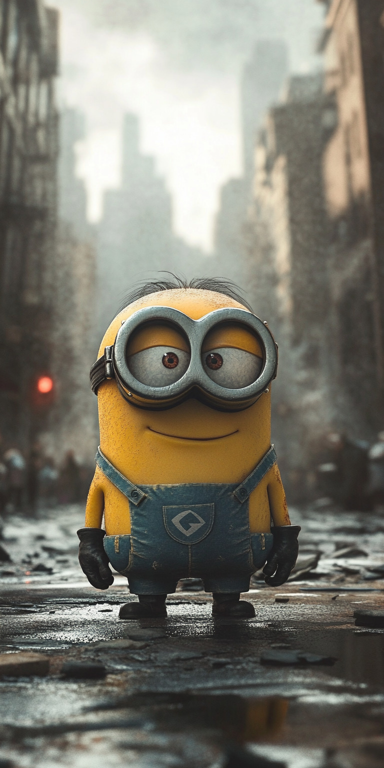 Fond d'écran Mobile Minion Ville Triste - Ambiance Pluvieuse, Jaune et Bleu - HD