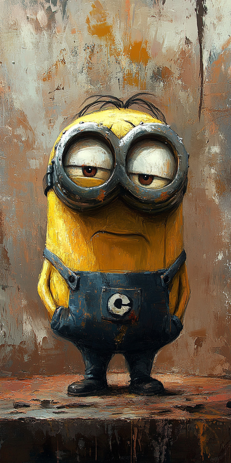 Fond d'écran Mobile Minion Style Peinture : Tristesse Artistique en Jaune et Bleu HD