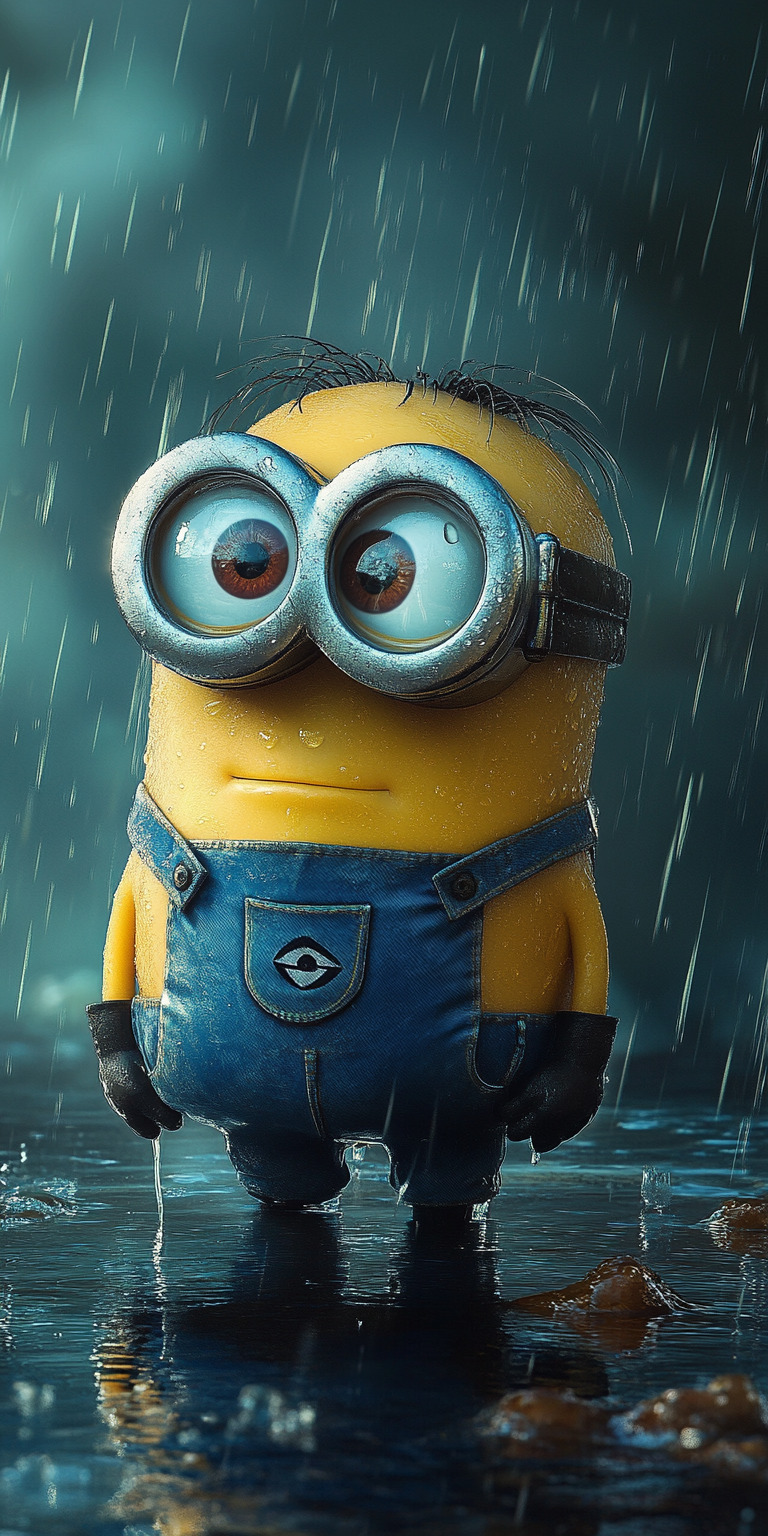 Fond d'écran Mobile Minion Pluvieux HD - Tristesse, Couleurs Froides et Détails Réalistes pour Smartphone