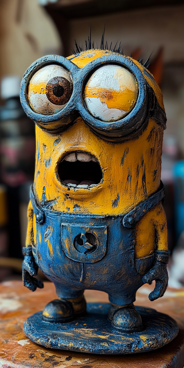 Fond d'écran Mobile Minion Effrayé HD - Style Grunge, Couleurs Dégradées et Détails Expressifs