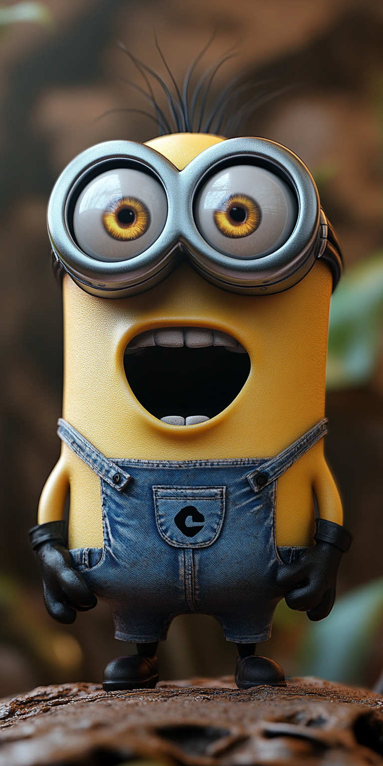 Fond d'écran Mobile Minion Exclamatif : Regard Émerveillé et Détails Texturés