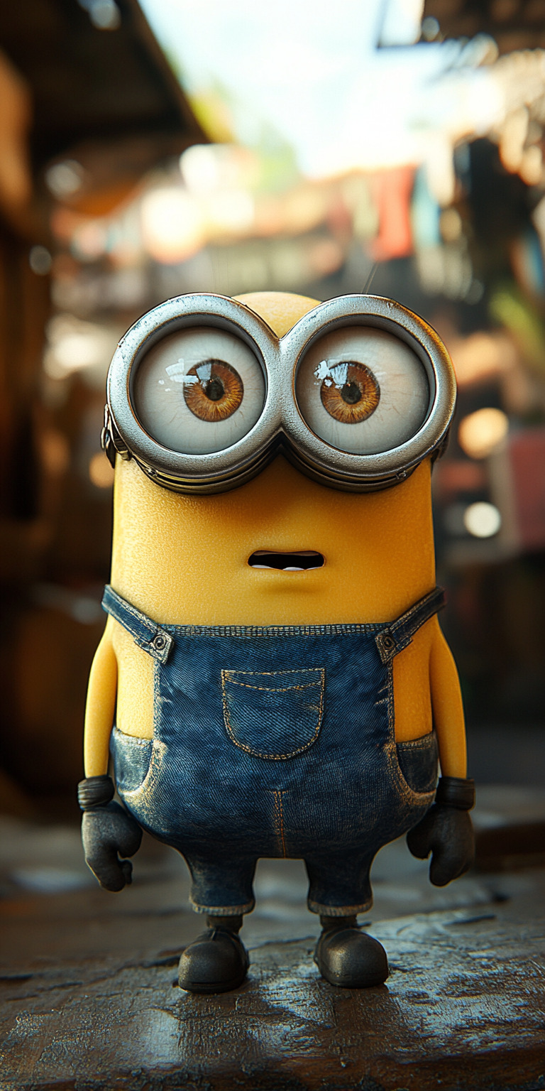 Fond d'écran Mobile Minion Curieux : Regard Étonné et Détails Texturés