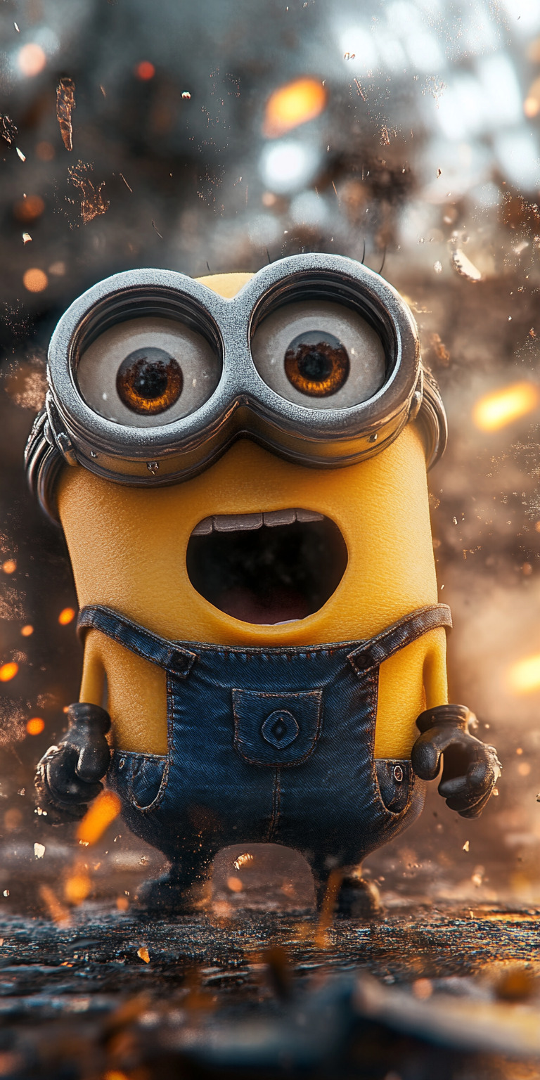 Fond d'écran Mobile Minion Excitant : Regard Émerveillé et Détails Explosifs