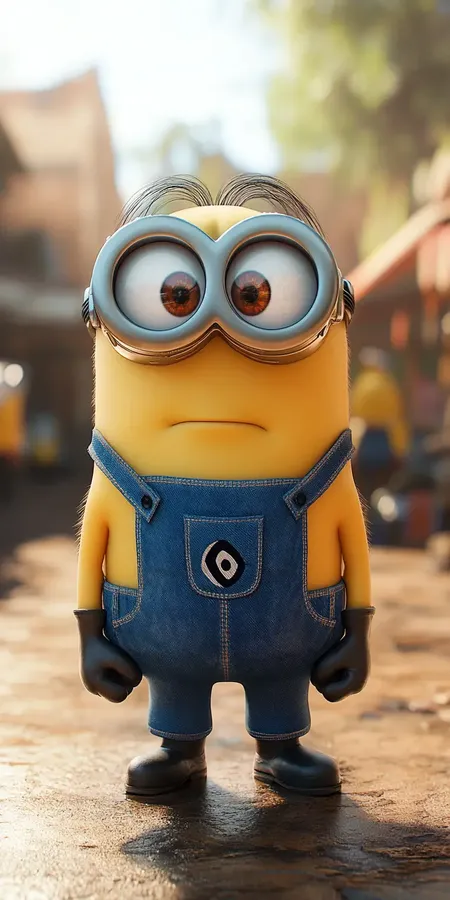 Fond d'écran Mobile Minion Pensive - Expression Triste, Ville en Fond - HD